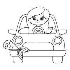 Mermaid hand drawn car set coloring page for kids 
