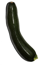 Close up of home grown courgette zucchini baby marrow vegetable skin  green on white background