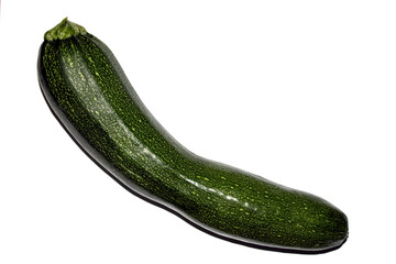 Close up of home grown courgette zucchini baby marrow vegetable skin  green on white background