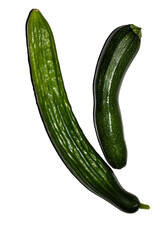 Close up of home grown cucumber courgette zucchini baby marrow vegetable skin  green on white background