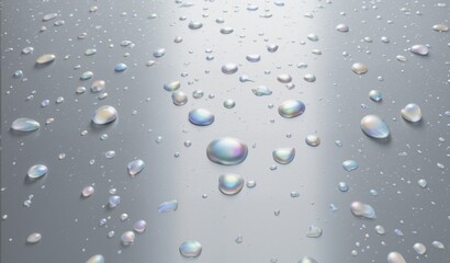 Iridescent Mercury Tears Reflecting Soft Light On Brushed Titanium Surface, Abstract Fluidity