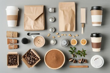 Detailed Color Picture of Disposable Coffee Shop Elements Assortment