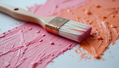 Paintbrush on Pink and Orange Acrylics .