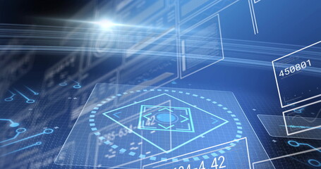 Displaying holographic interface pulsing in virtual control environment, with floating data boxes