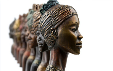 Obraz premium A row of African-inspired sculptures in bronze, celebrating the intricate craftsmanship and symbolic meaning in African culture. Generative AI.