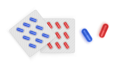 Capsules and Pills Red and Blue Medication in Blister Packs Vector format