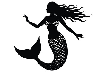 Mermaid Silhouette Vector illustration, mermaid cartoon simple icon flat design.