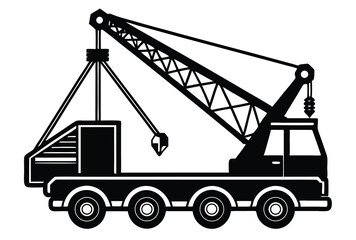 Mobile crane vector silhouette icon flat design heavy machinery construction equipment simple