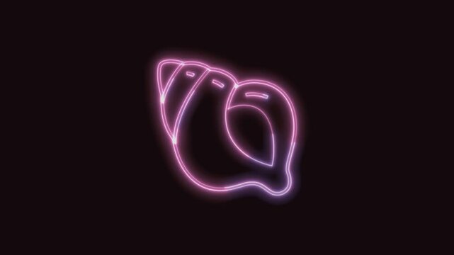  Shellfish Icon Neon Seamless Loop 4K with Black Background Animated Promotional Typography for Video Editing