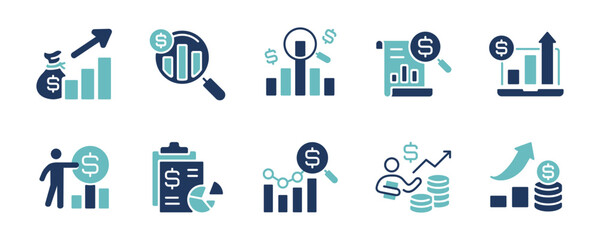simple financial tracking report icon set business investment growth profit chart signs vector illustration accounting balance analysis information record symbol design