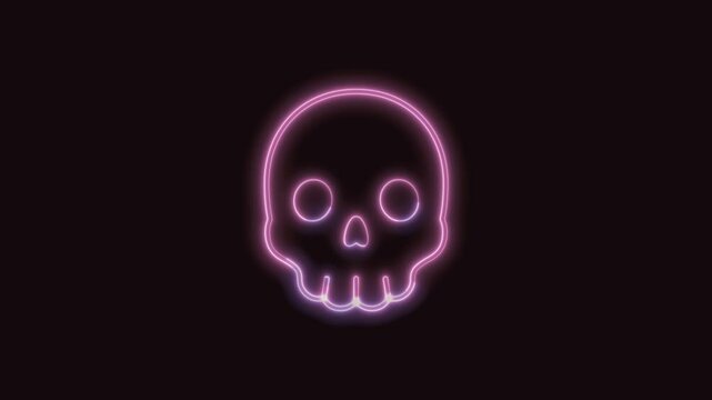  Skull Icon Neon Seamless Loop 4K with Black Background Animated Promotional Typography for Video Editing