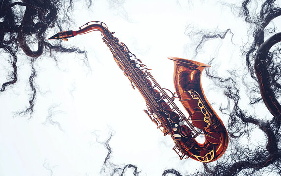 A saxophone representing the roots of jazz music, capturing the soulful essence of the genre's origins. Generative AI.