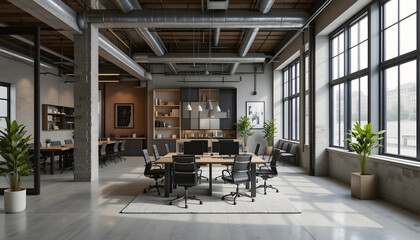 Industrial Loft Office Interior with Contemporary Design and Architectural Features