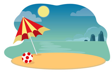 Sunny Beach Escape with Umbrella and Ball
