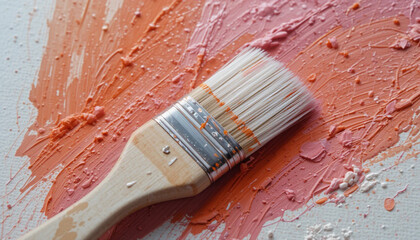 Paintbrush on Coral and Peach Acrylic Texture .