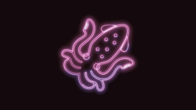  Squid Icon Neon Seamless Loop 4K with Black Background Animated Promotional Typography for Video Editing