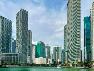 Fototapeta premium Miami skyline, Miami river, boat view, Bayside, Florida, USA