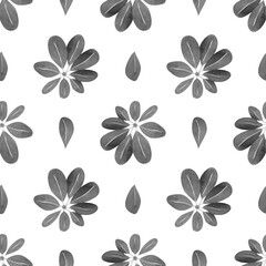 Tropical leaves background. Seamless watercolor floral pattern with hand drawn black and white palm leaf illustration for fabric, textile