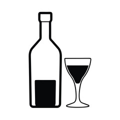 wine bottle and glass silhouette vector illustration 