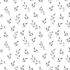 Watercolor floral background. Seamless pattern with black and white plant leaf and branch for textile, fabric, wallpapers, home decor textures
