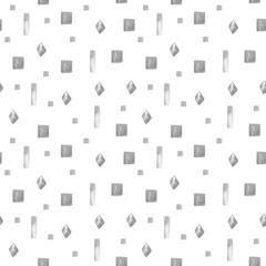 Geometric figures background. Seamless hand drawn watercolor pattern with black and white rhombus, rectangle illustration for children textile, fabric texture, wallpapers