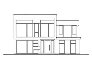 Flat Front View of Modern House. Sketch of Building Facade.
