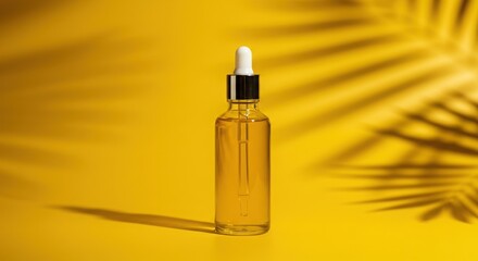 Golden Serum Dropper Bottle Against Sunny Yellow Background