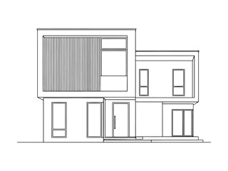 Flat Front View of Modern House. Sketch of Building Facade.