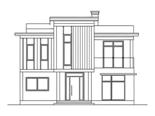 Flat Front View of Modern House. Sketch of Building Facade.