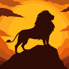 Striking Lion Figure Against a Vibrant Sunset Backdrop