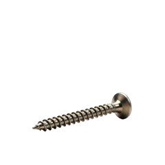A single new metallic gray drywall screw with coarse thread, sharp pointed tip, and phillips head, isolated against a pure transparent background with no visible shadows, precision utility product