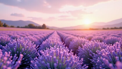 Obraz premium Lavender fields at sunrise provence france nature photography peaceful landscape scenic view