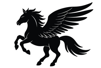 Majestic Pegasus running silhouette flat design vector icon mythical horse fantasy illustration