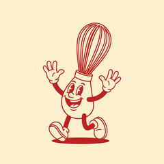 Cheerful Cartoon Whisk Character Dancing Joyfully in a Playful Kitchen Atmosphere