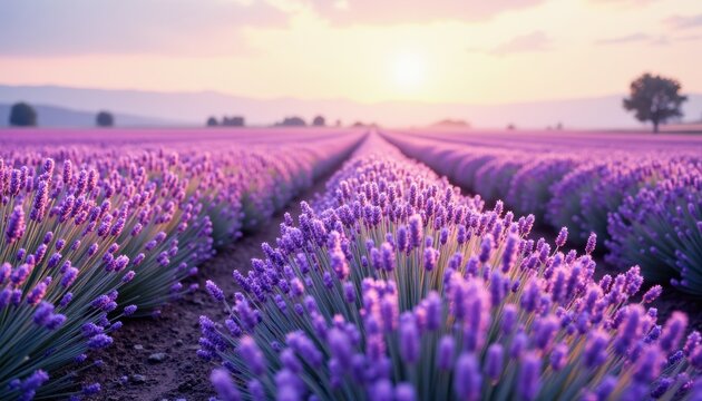 Lavender harvesting at sunset lavender field photography natural landscape wide angle serenity