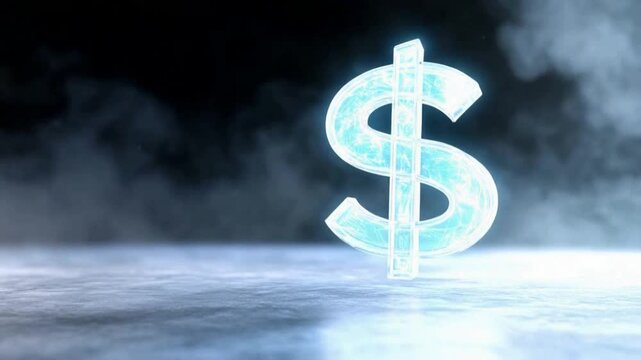 Dollar Sign Illusion: A glowing dollar sign bathed in an ethereal, smoky atmosphere symbolizes the intangible allure of finance and fortune, enhanced with creative lighting and rendering.