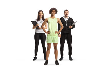 Full length portrait of an african american male athlete with sports coach