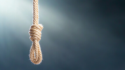 Fototapeta premium A close-up shot of a noose made from thick rope, symbolizing themes of despair and crisis. Thought-provoking imagery.