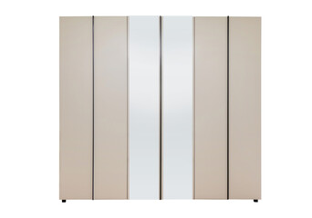 Wardrobe with six doors, the middle doors have mirrors. Wardrobe on a white background. Big bedroom furniture.