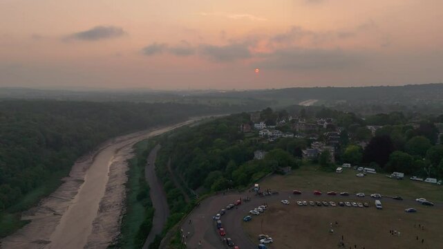 Clifton Down and Avon Gorge Bristol at Summer Solstice sunset with Bishops Knoll and Leigh Woods