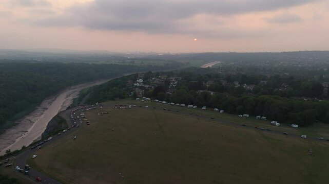 Clifton Down and Avon Gorge Bristol at Summer Solstice sunset with Bishops Knoll and Leigh Woods