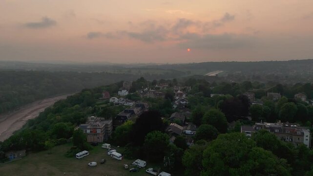 Clifton Down and Avon Gorge Bristol at Summer Solstice sunset with Bishops Knoll and Leigh Woods