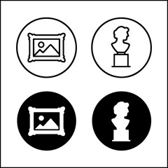 Fototapeta premium Museum and art icons of painting and sculpture in line art and silhouette