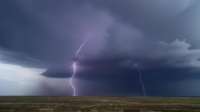 A cinematic dolly shot following a rolling thundercloud across a desolate, windswept plain