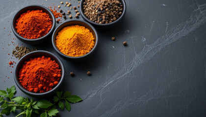 Vibrant Spices: Culinary Ingredients on Dark Background .