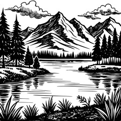 mountain landscape with lake