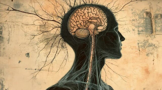 A drawing of a person 's head and brain