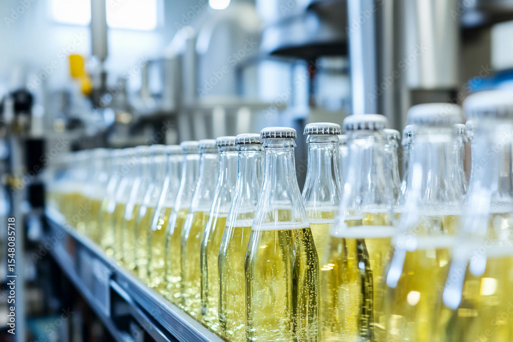 Poster bottling process of beverage in a modern facility generative ai