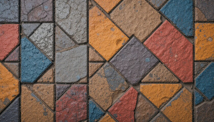 Geometric Pavement Texture: Colorful Stone Tiles Background .