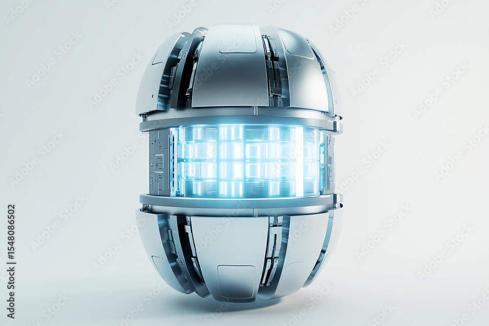 Poster futuristic metallic sphere with glowing core design generative ai